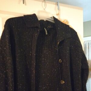 Black Ribbed Button-Up Cardigan
